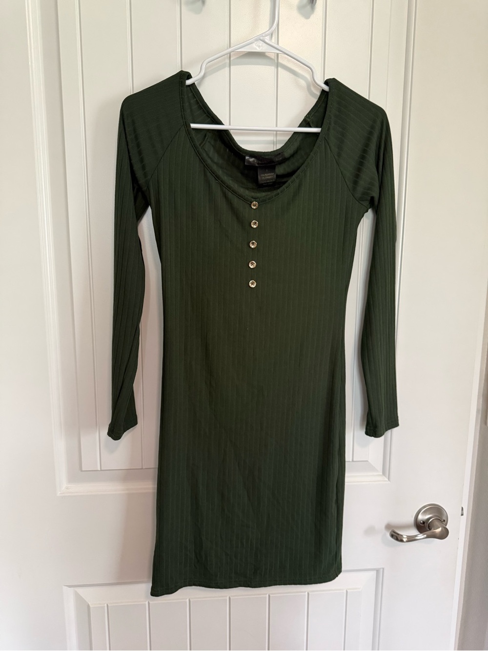 T.J.Maxx Olive Green Ribbed Long Sleeve Henley Dress